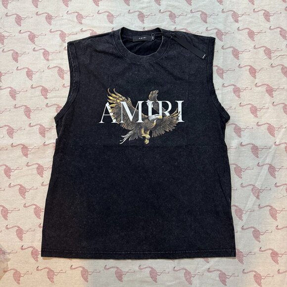 Amiri Sleeveless Denim Vest With Eagle Print - Picture 1 of 4